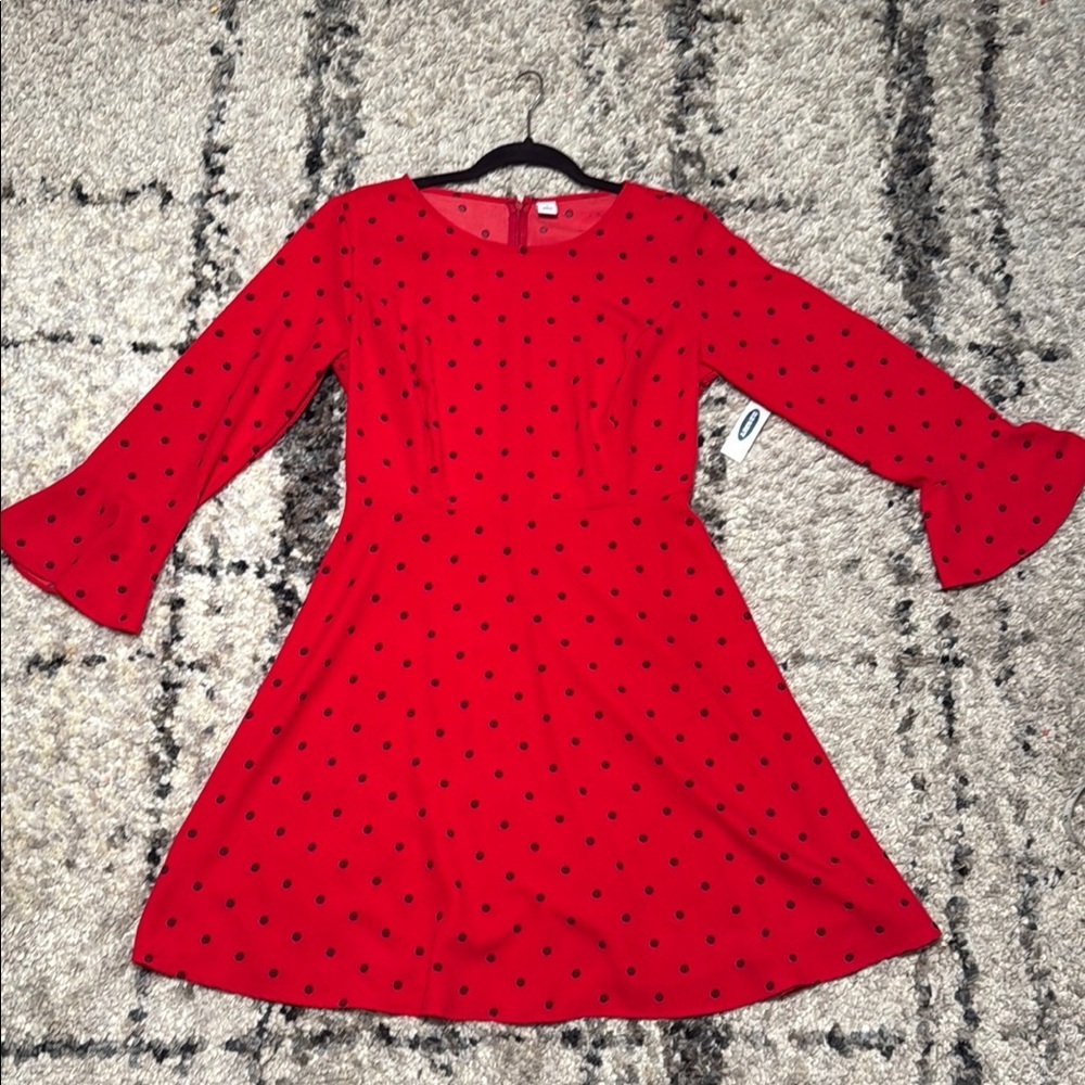 Old Navy Red Ribbed A-line Dress with Bell Sleeves - Picture 6 of 10